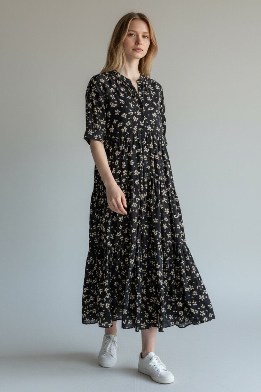 Zara Black Floral Midi Dress